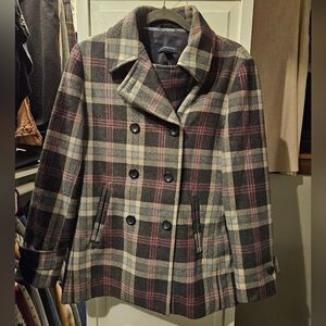 Lands End Plaid Double-Breasted Women's Wool Coat